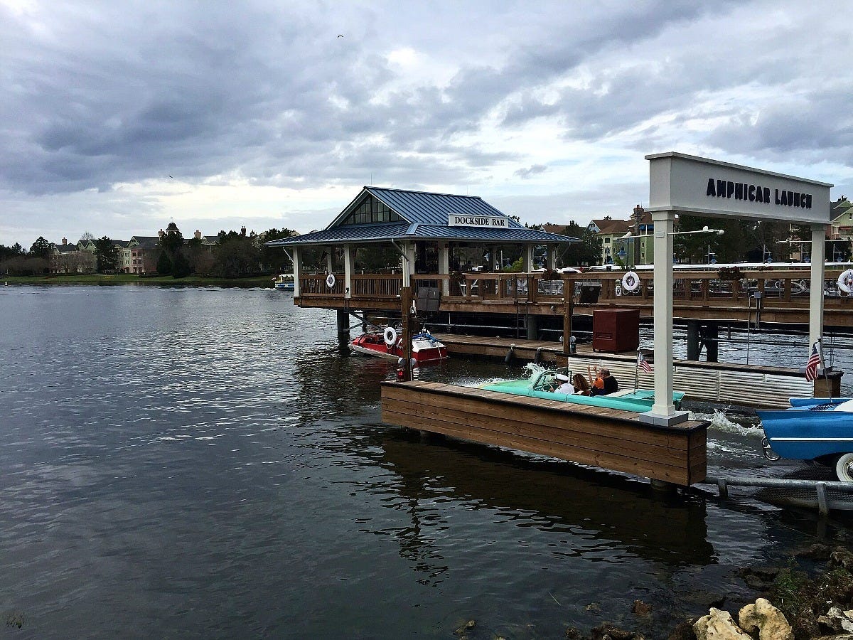 The Amphicar launch at The Boathouse in Disney Springs in 2016. Image: Forsaken Fotos via Wikimedia Commons The Amphicar launch at The Boathouse in Disney Springs in 2016. Image: Forsaken Fotos via Wikimedia Commons