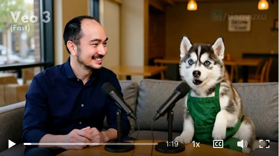Man interviews dog on a podcast