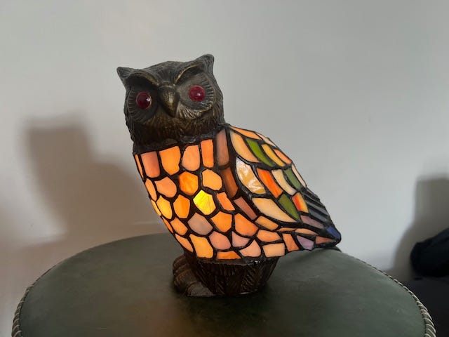 glowing owl lamp stained glass