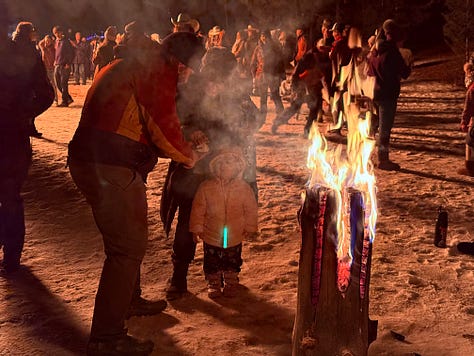 bonfire at the park in the snow
