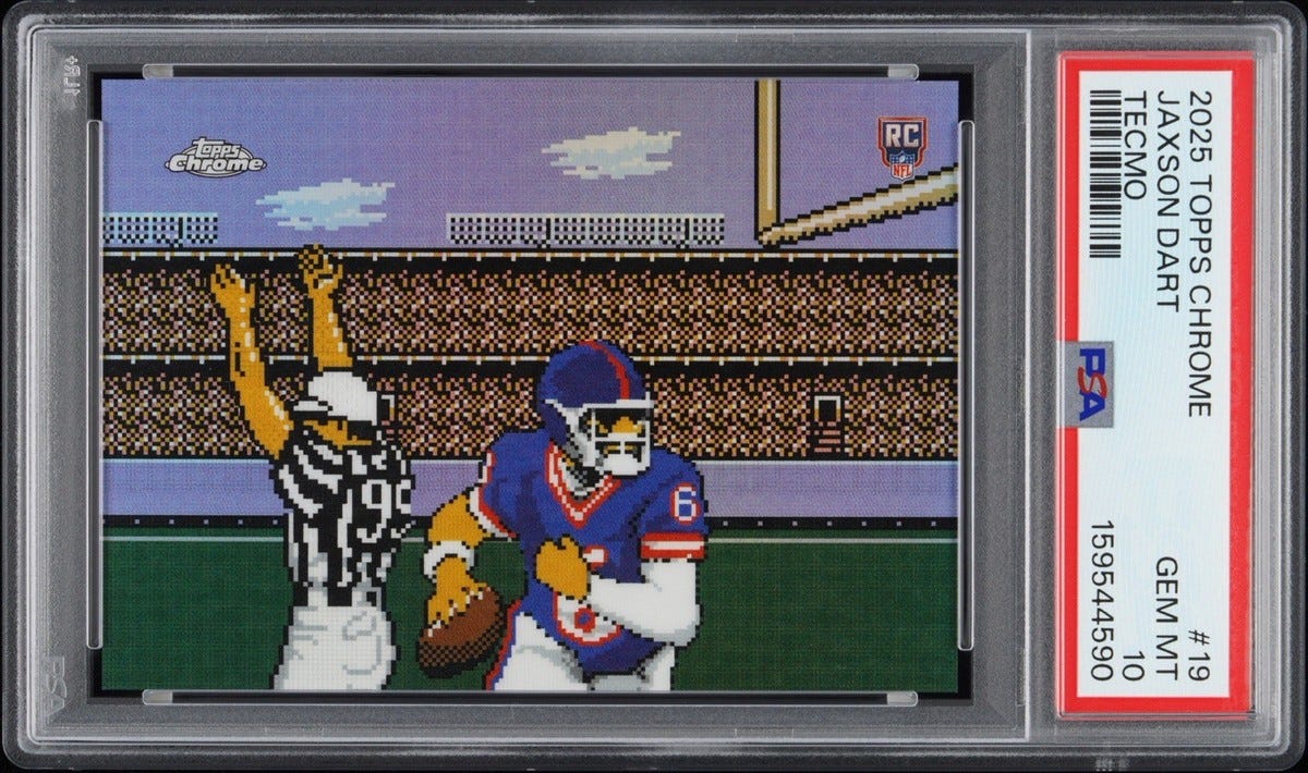 Jaxson Dart 2025 Topps Chrome Tecmo Rookie RC Super Bowl Case Hit SSP PSA 10 Jaxson Dart 2025 Topps Chrome Tecmo Rookie RC Super Bowl Case Hit SSP PSA 10