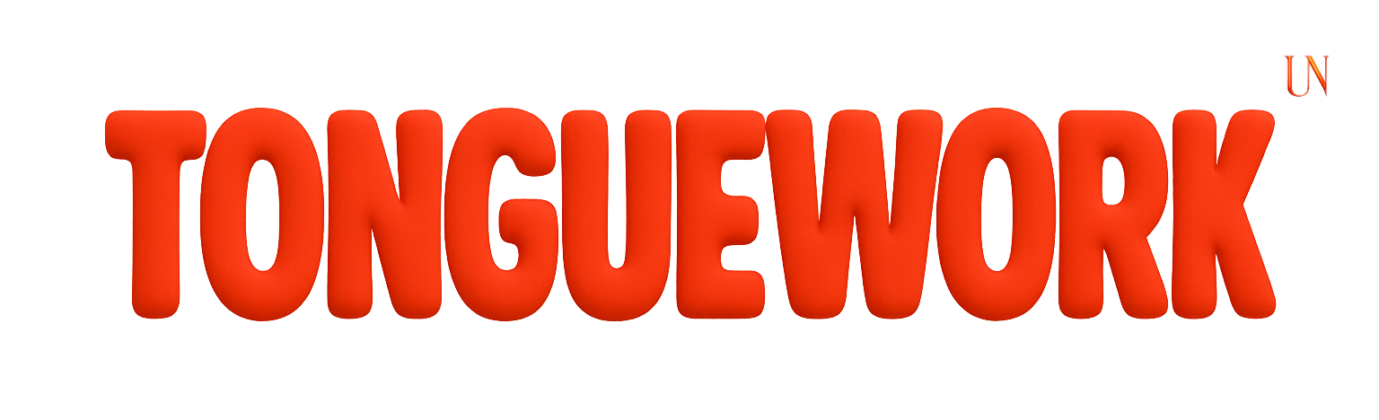 The word “TONGUEWORK” in bold red, glowing against a soft gradient background. (UNSPUN, September 2025).