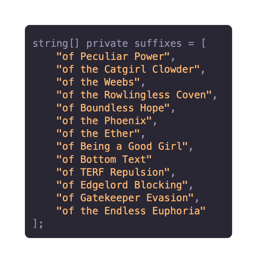 An array of suffixes for Loot items.