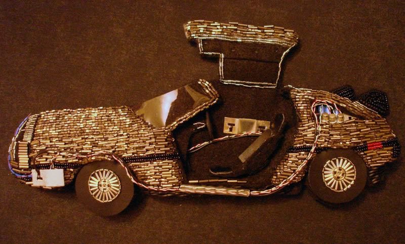 Back to the Future Parts beaded DeLorean pop art beadwork fiber mixed media artist Back to the Future Parts beaded DeLorean pop art beadwork fiber mixed media artist