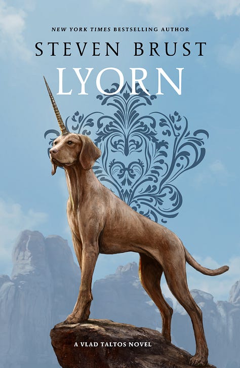 Cropped images of the covers for Lyorn (a dog with a long horn in the middle of its head), Ducks (a gigantic hauler with a young woman halfway up the ladder, looking at a desolate landscape) and Babel (a landscape of an Oxford that never was, focusing on the Translators college)