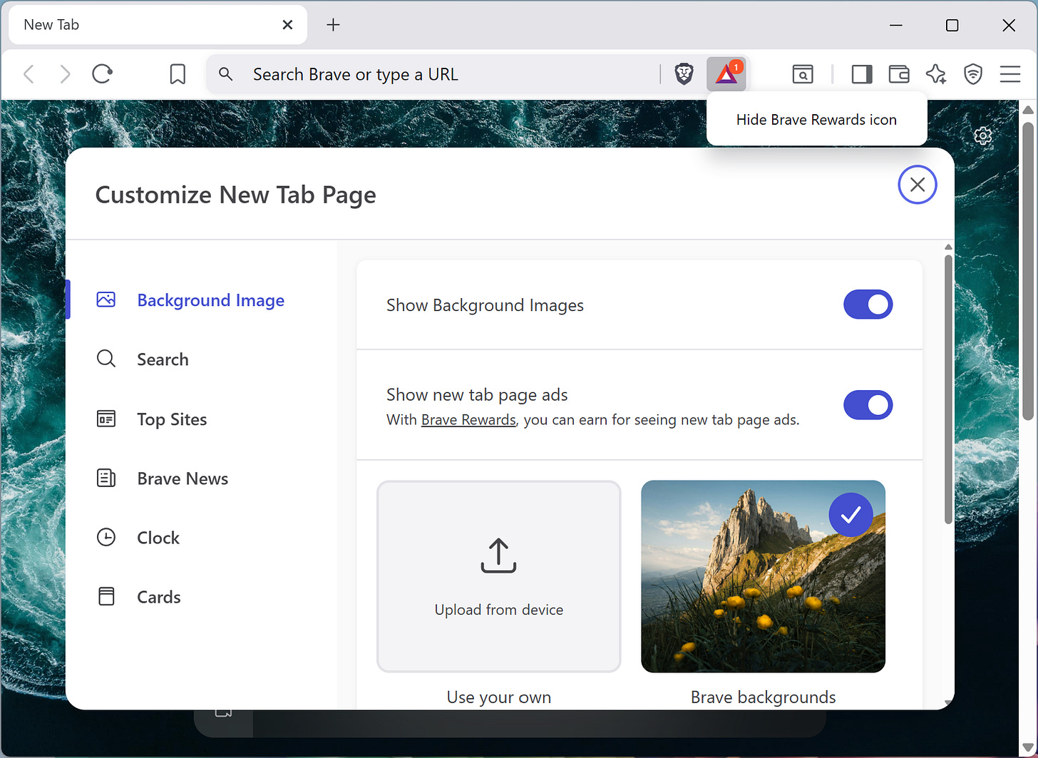 Turning off Brave Rewards in the Brave browser.
