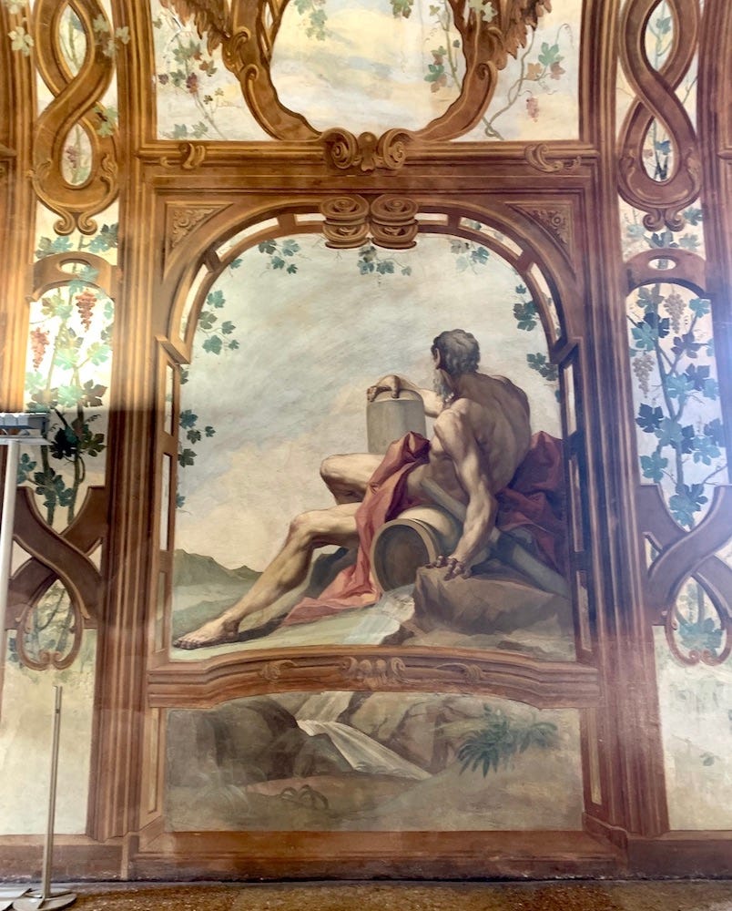 One of the six Allegories of the Rivers in Mantova that give the Sala dei Fiumi its name. I believe this is the Po River. One of the six Allegories of the Rivers in Mantova that give the Sala dei Fiumi its name. I believe this is the Po River.