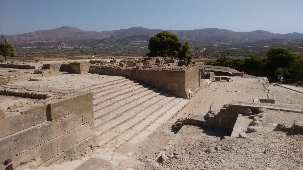 Monumental staircase at the site of the ancient Minoan palace town of Phaistos.