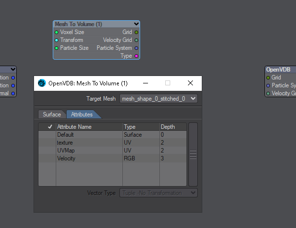 The openvdb evaluator was able to read many informations from the alembic cache.