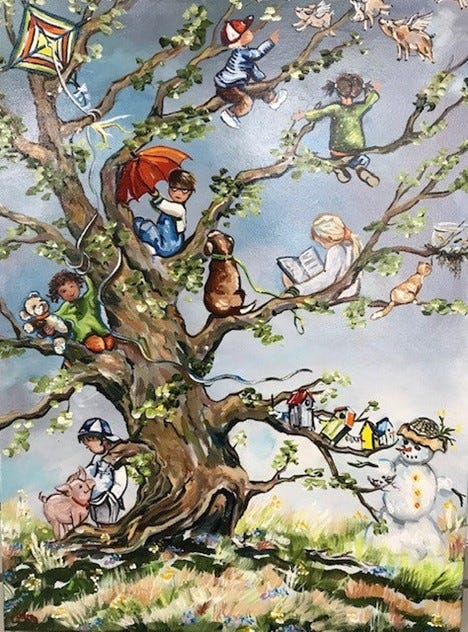 What If,  I could climb so high I would touch the sky..and Watch as clouds,  birds and pigs flew by,  My world, so full of things to see.. So safe and wonderful For you and me.