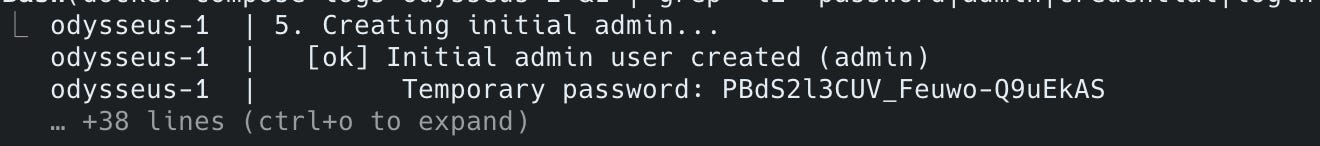 Temporary admin password in the logs Temporary admin password in the logs