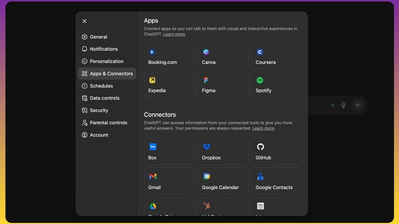 Connectors available for ChatGPT.