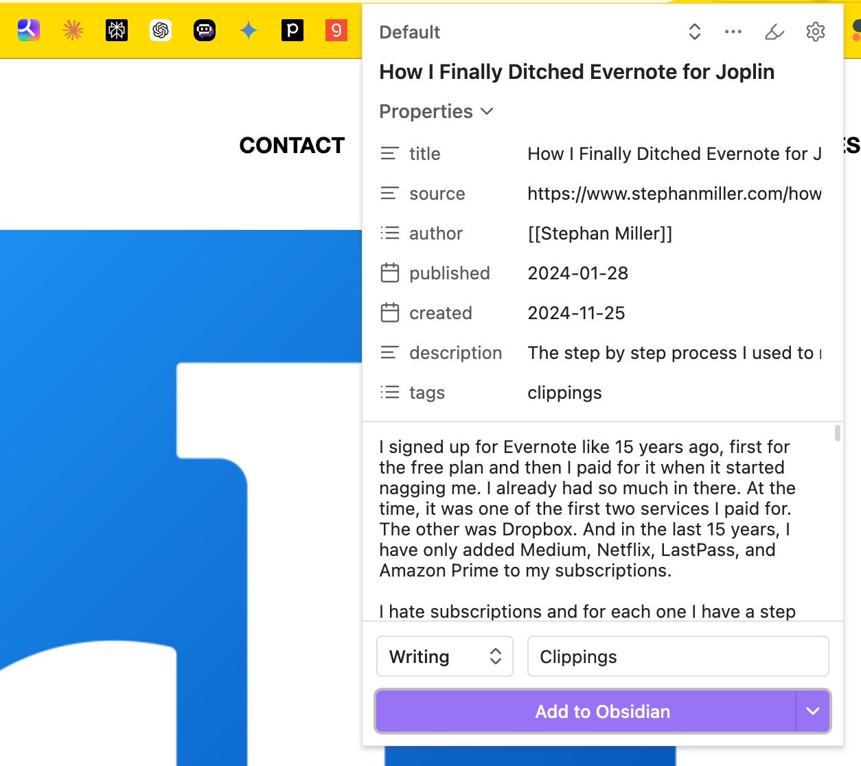 Obsidian's New Web Clipper - You'll Want to Try It • Stephan Miller