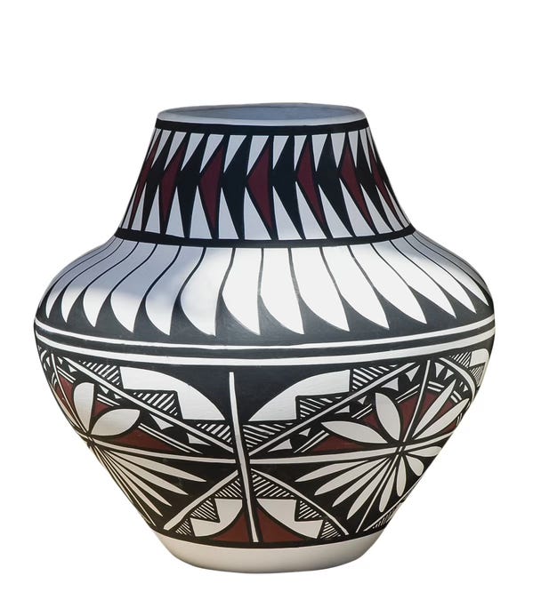 Native American pottery in black, white and brown Native American pottery in black, white and brown