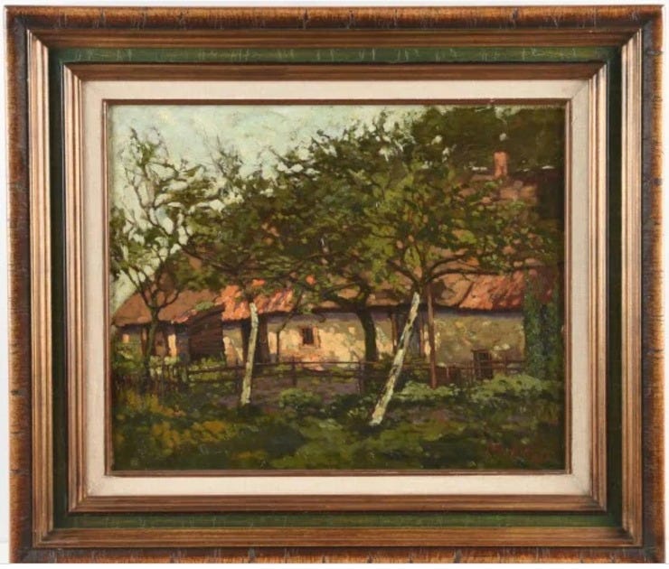 'Boerderij in landschap' 1920 - olieverf op doek: Jan Kruijsen (kavel 46117-661 Notarishuis Arnhem)