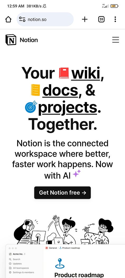 Page screenshots from Notion