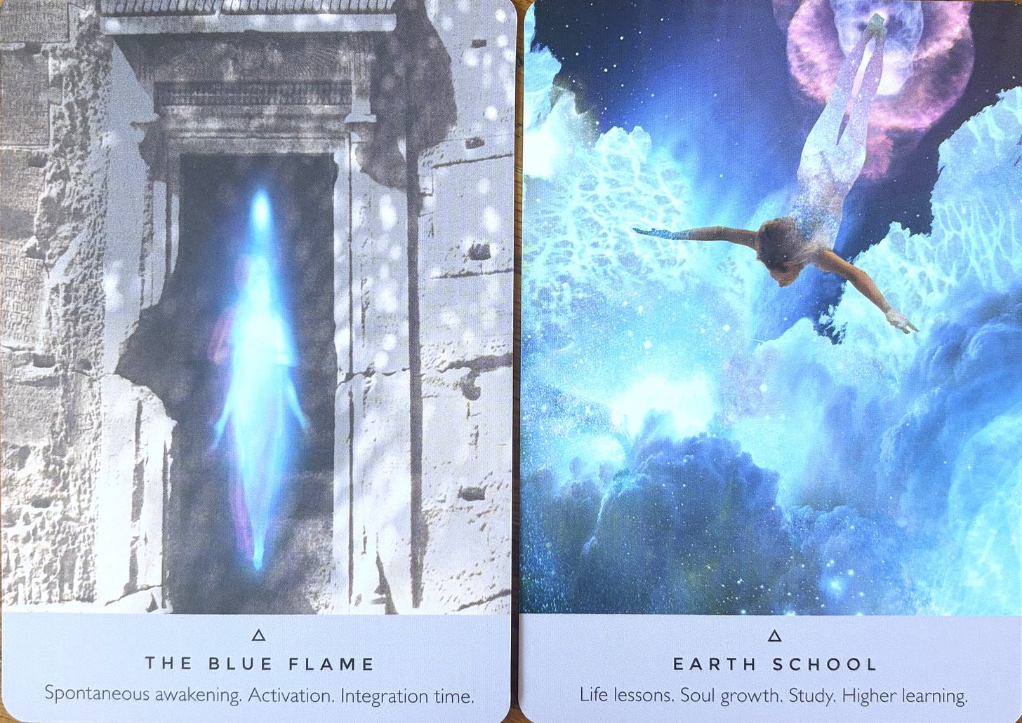 Starseed Oracle deck by Rebecca Campbell and Danielle Noel, the blue flame, spontaneous, awakening, activation, integration, time and earth school life lessons. Seoul growth study higher learning.