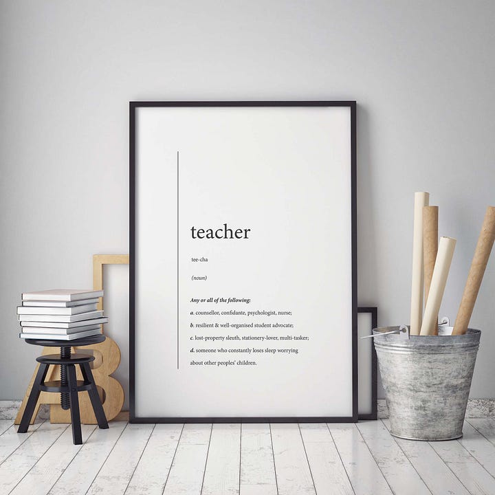 Mock ups of 'teacher' dictionary definition print
