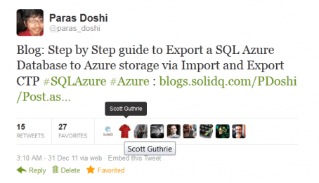 Scott Gu RT'ed Paras Doshi's Tweet