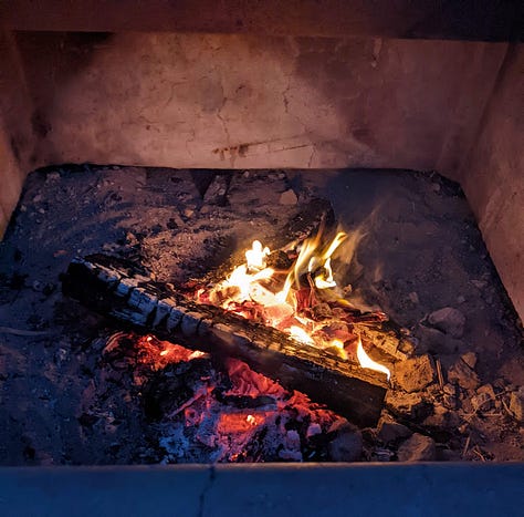 Photo of wrecked car, followed by five images of camping: Calm pyramid lake, a campfire, inside a boat on the lake, breakfast of eggs and chocolate, legs sitting lakeside.