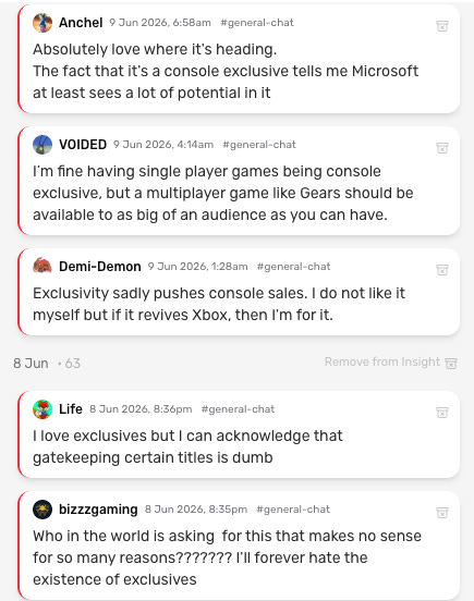 Players discuss Xbox exclusivity in the general-chat channel