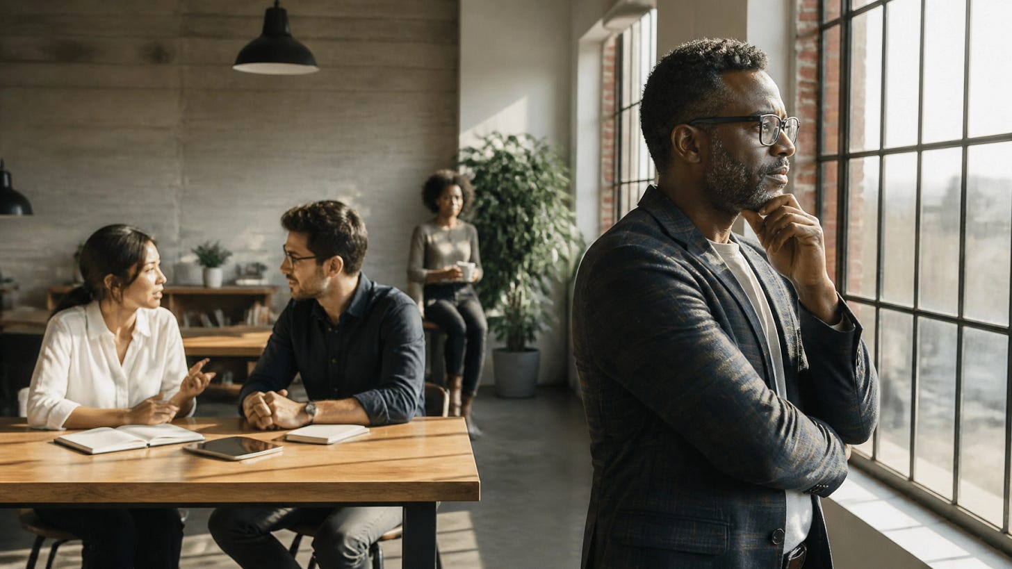 A professional and candid shot of diverse leaders in a natural, bright environment, reflecting and engaging in deep conversation. A professional and candid shot of diverse leaders in a natural, bright environment, reflecting and engaging in deep conversation.