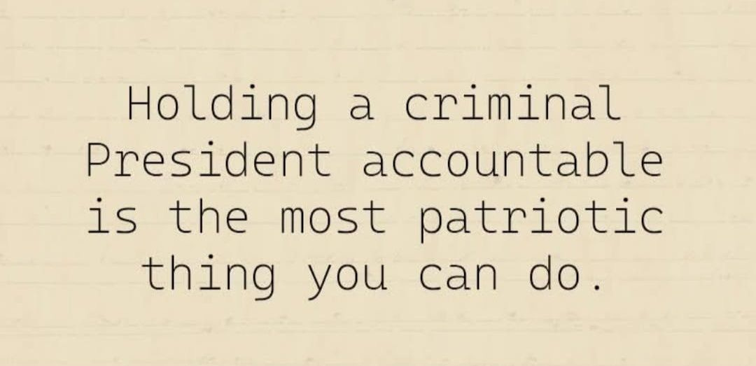 May be an image of text that says 'Holding a criminal President accountable is the most patriotic thing you can do.'