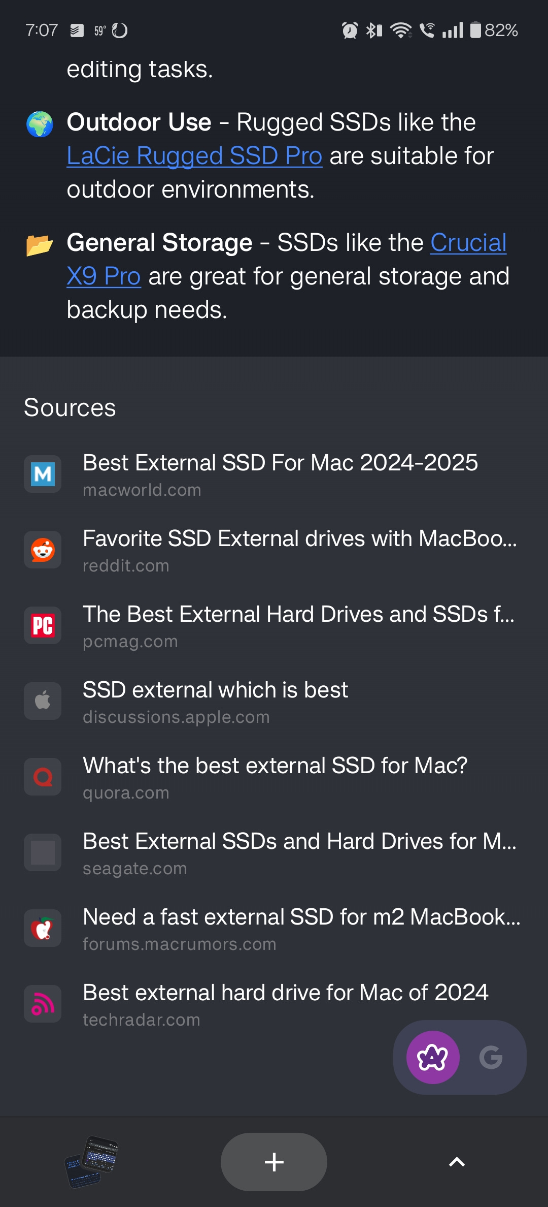 Arc Search Android browser Sources listing