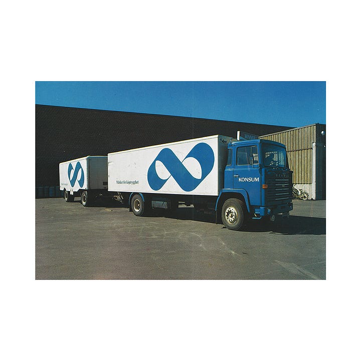 Paul Persson & David Westman's 1968 logo, branding and vehicle liveries for Kooperativa Förbundet