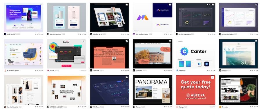 Product Design portfolios thumbnails on Dribbble