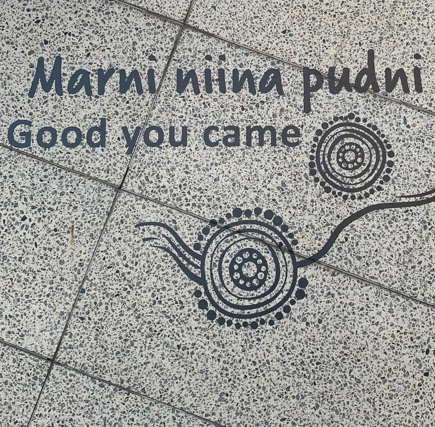 Kaurna and English language reads Marni niina pundi good you came