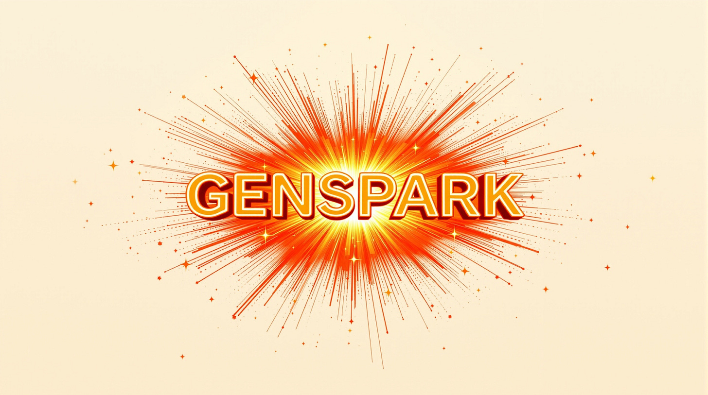 Featured image with bold “Genspark” text over an orange and yellow starburst explosion on a beige background, reflecting the Sunday Rundown color palette and Genspark branding