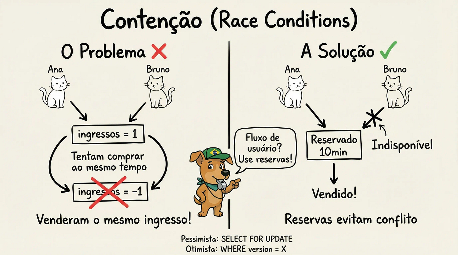 Diagrama mostrando como lidar com contenção usando locks e reservas