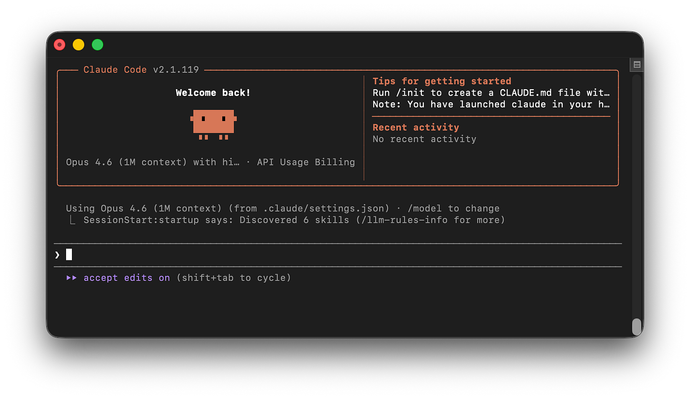 The Claude Code command line interface — black screen with white text The Claude Code command line interface — black screen with white text