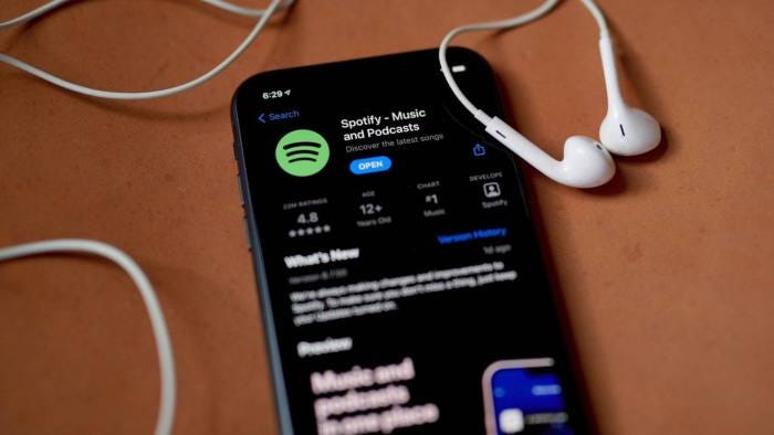 The Spotify app on a mobile phone 