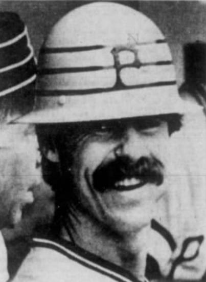 Phil Garner wears Pirates-styled construction helmet. Phil Garner wears Pirates-styled construction helmet.