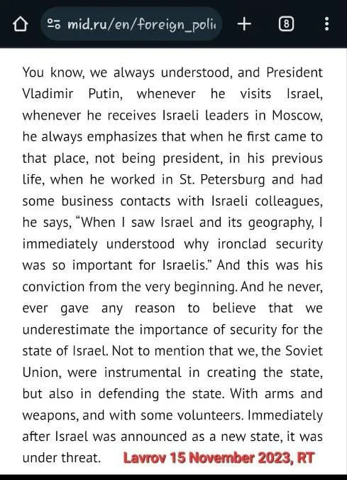Russia commitment to Israel Security - Lavrov - Putin