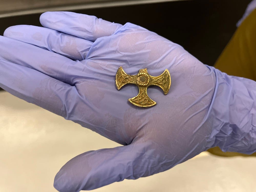 A close up of the artifact unearthed from a field in Leeds. 