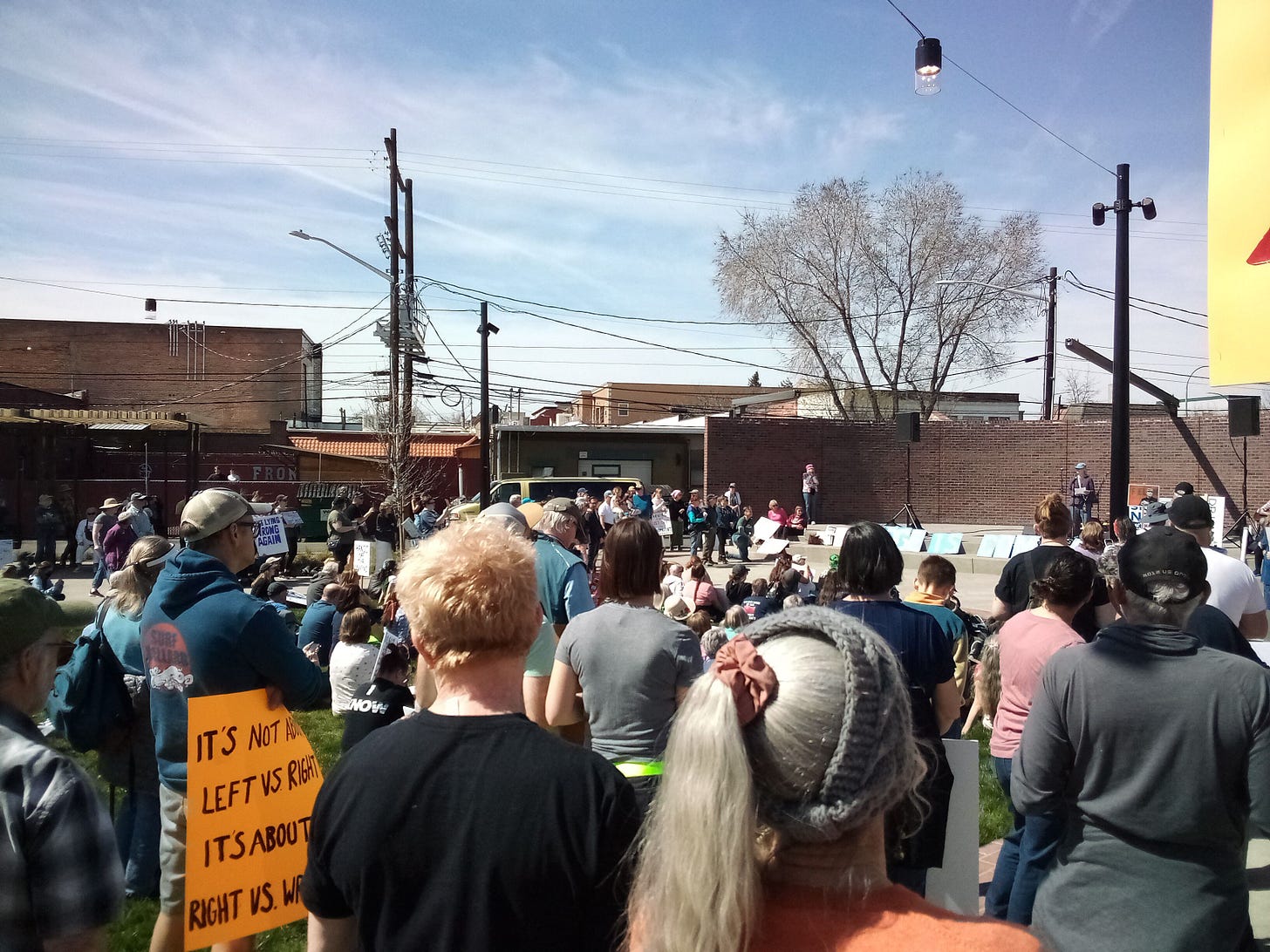 Signs and protesters