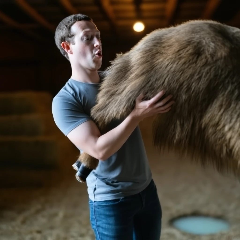 Mark Zuckerberg drinking milk from a yak udder