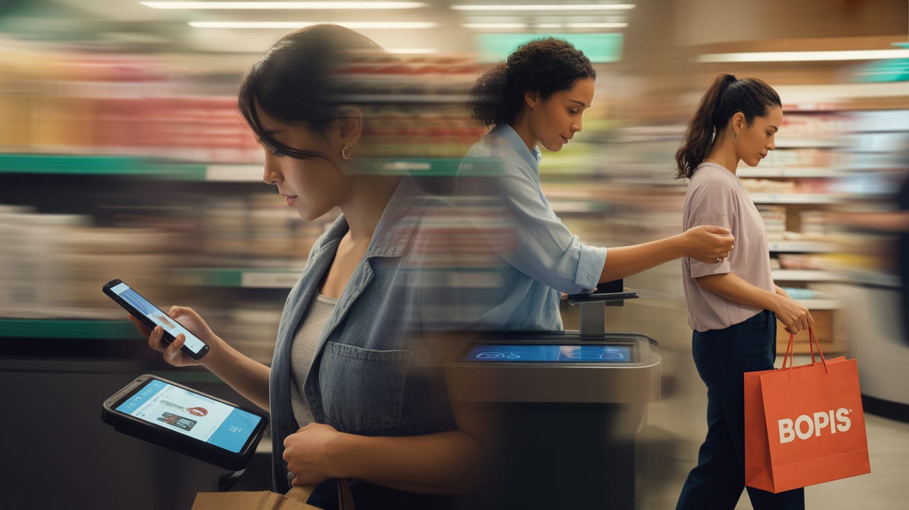 A blur of shoppers showing the seamless transition between the digital and physical environments.