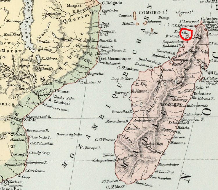 Part of map showing Madagascar and Nossi Be Part of map showing Madagascar and Nossi Be