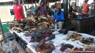 Bushmeat market in Africa. (c) BBC/Alexandra Mannerings
