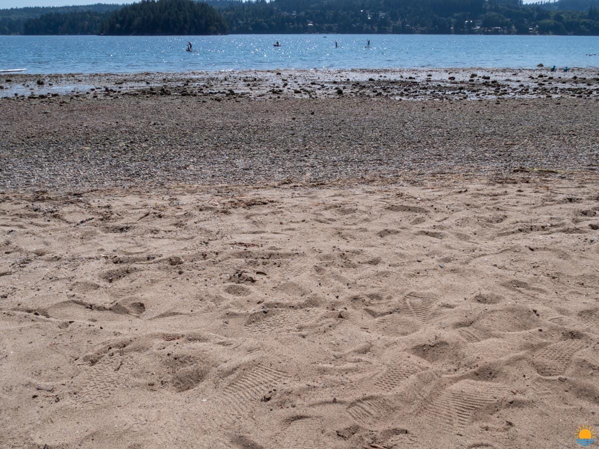 A sandy beach at Porpoise Bay Provincial Park on the Sunshine Coast, BC.