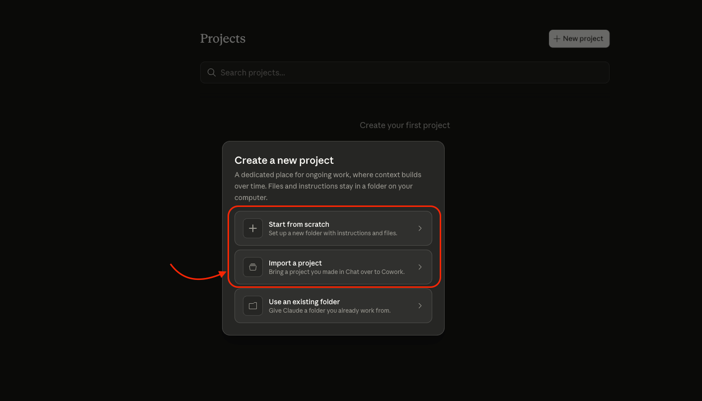 Import a Project dialog