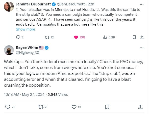 screenshot of twitter exchange, relevant portions quoted in article text