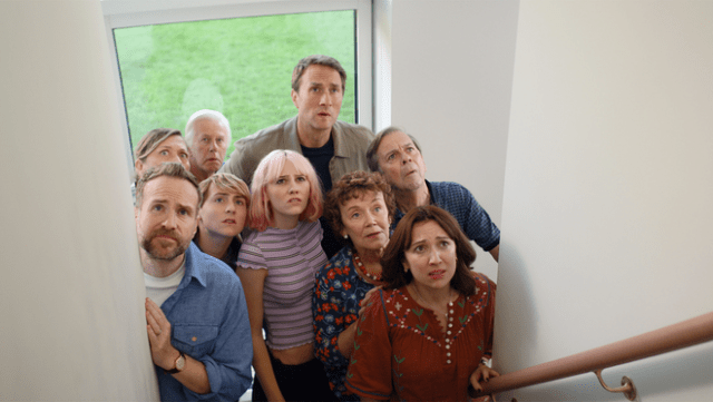 Branka Katić, Phil Davis, Oliver Chris, Roderick Smith, Rafe Spall, Cooper Turner, Scarlett Rayner, Marian McLoughlin and Esther Smith in “Trying,” premiering July 8, 2026 on Apple TV.