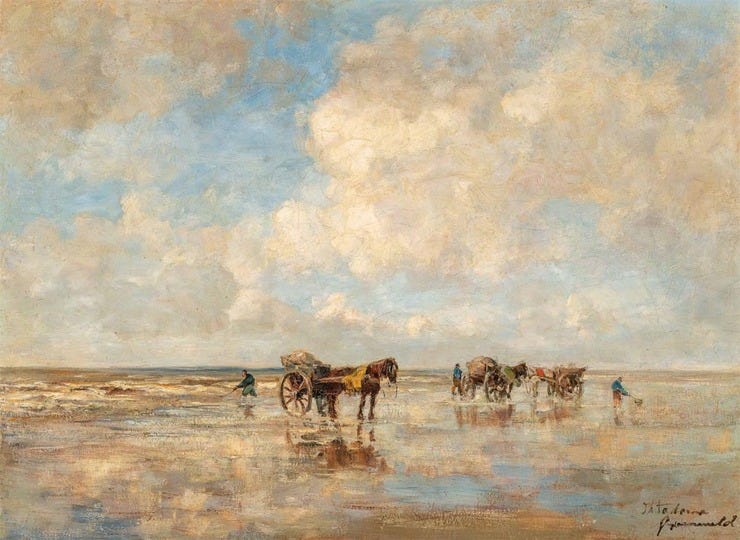 'Schelpenvissers in de branding' - olieverf op doek: Thamine Tadama-Groeneveld (herkomst: voorm. coll. AAG Auctioneers, Amsterdam) 'Schelpenvissers in de branding' - olieverf op doek: Thamine Tadama-Groeneveld (herkomst: voorm. coll. AAG Auctioneers, Amsterdam)