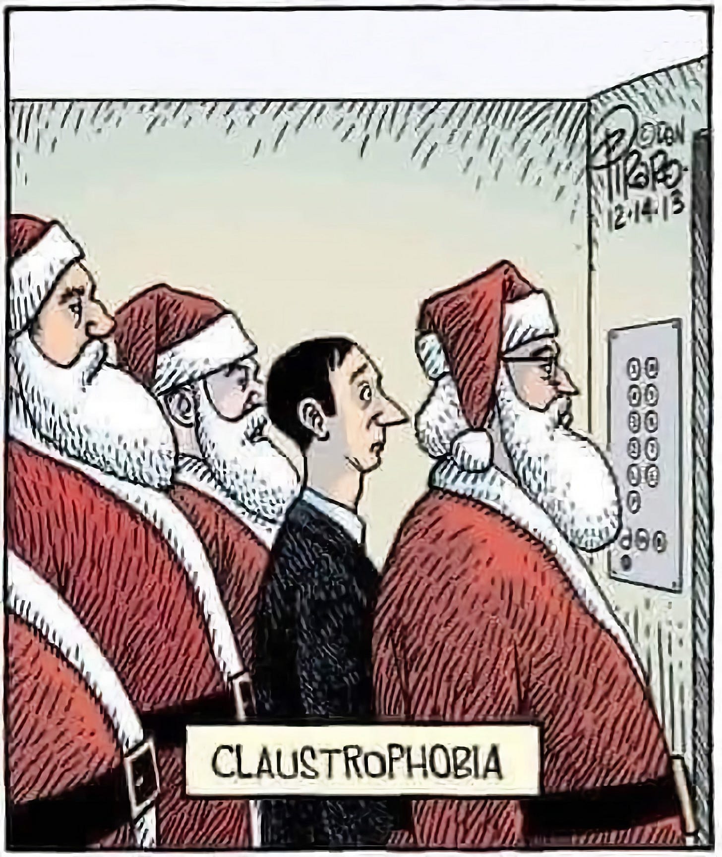 A man stuck in a life full of Santas