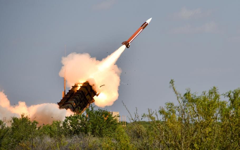 A Patriot surface-to-air missile system assigned to the U.S. Army's 11th Air Defense Artillery Brigade fires during an exercise with the Dutch military at McGregor Range, N.M., on May 11, 2024. Patriot missiles will now be produced in Germany for the first time, according to European and U.S. defense contractors.